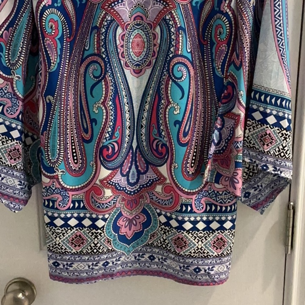 NWOT Pink Owl Apparel Paisley Multicolor Dress w/ Unique Shaped Bell Sleeves - Picture 4 of 15